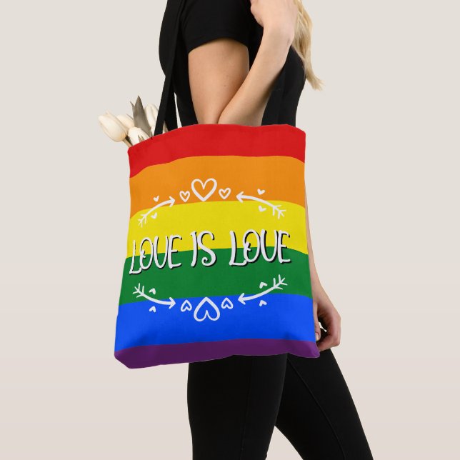 Love is Love Rainbow LGBTQ Pride Tote Bag (Close Up)