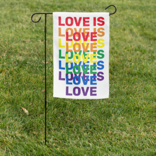 Love is love rainbow modern typography pattern garden flag