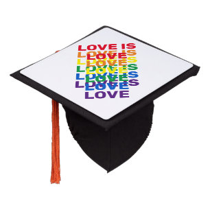 Love is love rainbow modern typography pattern graduation cap topper
