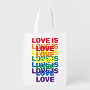 Love is love rainbow modern typography pattern grocery bag