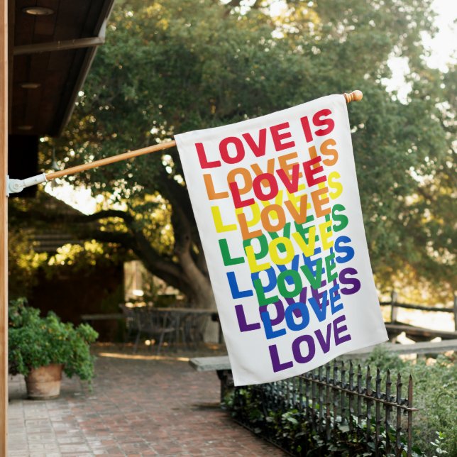 Love is love rainbow modern typography pattern house flag (In SItu)