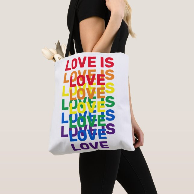 Love is love rainbow modern typography pattern tote bag (Close Up)