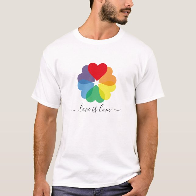 Love Is Love Rainbow Pride Hearts T-Shirt (Front)