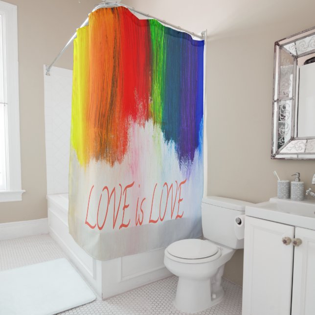 Love is Love Rainbow Pride LBGQT Shower Curtain (In Situ)