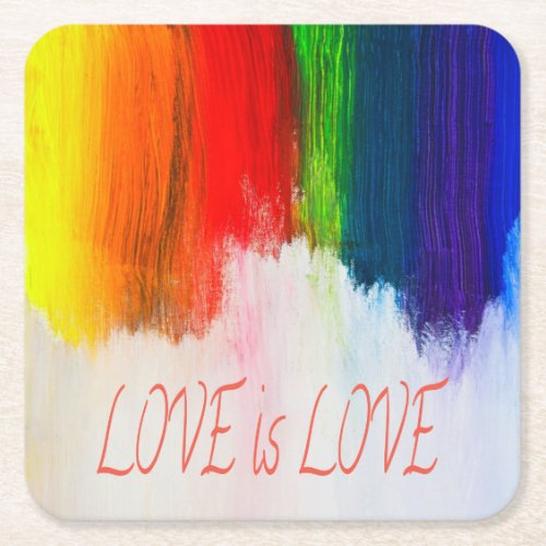 Love is Love Rainbow Pride LBGQT Square Paper Coaster
