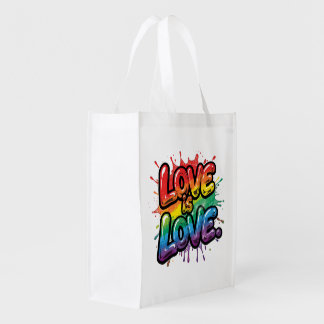 Love Is Love - Rainbow Pride Quote Art Grocery Bag