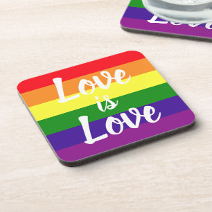 Love is Love Rainbow Script Saying Beverage Coaster