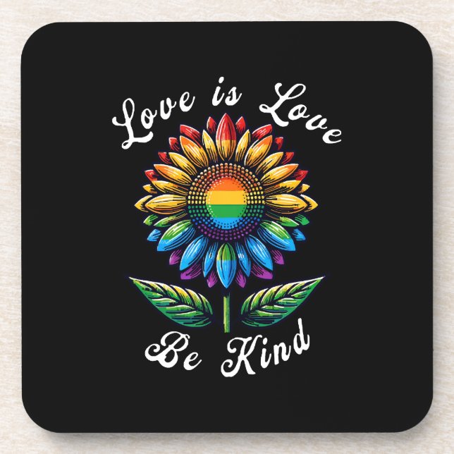 Love Is Love Rainbow Sunflower LGBT+ Gay Lesbian P Beverage Coaster (Front)