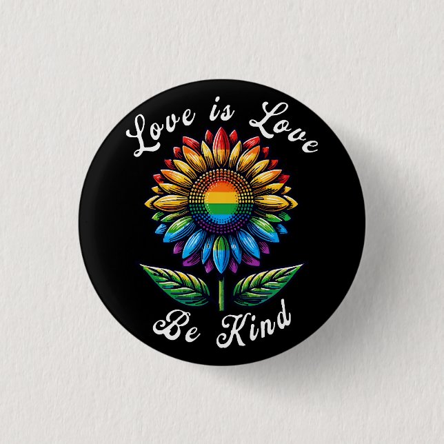 Love Is Love Rainbow Sunflower LGBT+ Gay Lesbian P Button (Front)