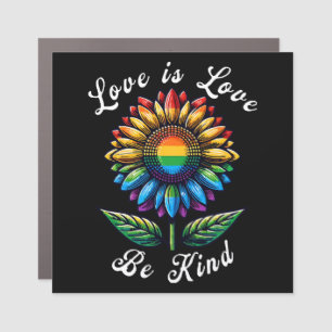 Love Is Love Rainbow Sunflower LGBT+ Gay Lesbian P Car Magnet