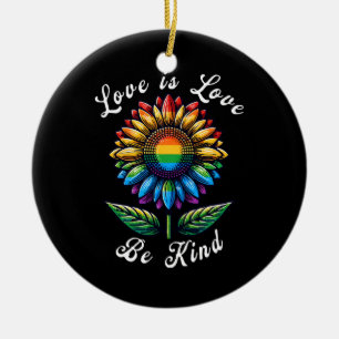 Love Is Love Rainbow Sunflower LGBT+ Gay Lesbian P Ceramic Ornament