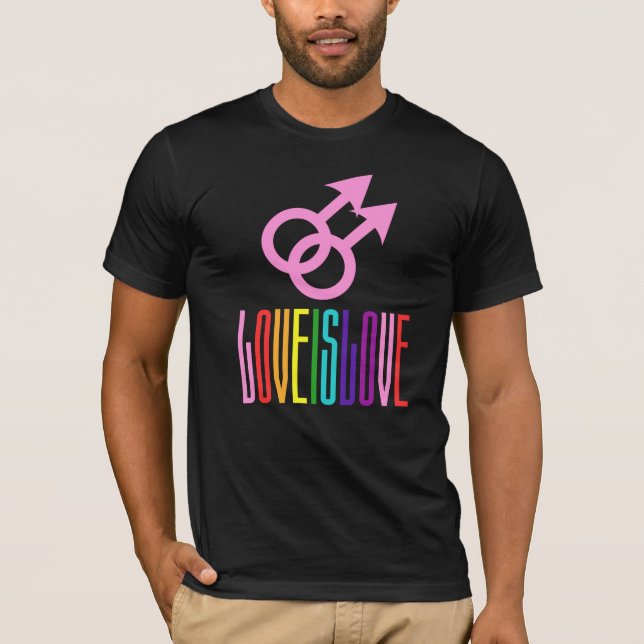 Love is Love Rainbow Text LGBTQ Gay Pride T-Shirt (Front)