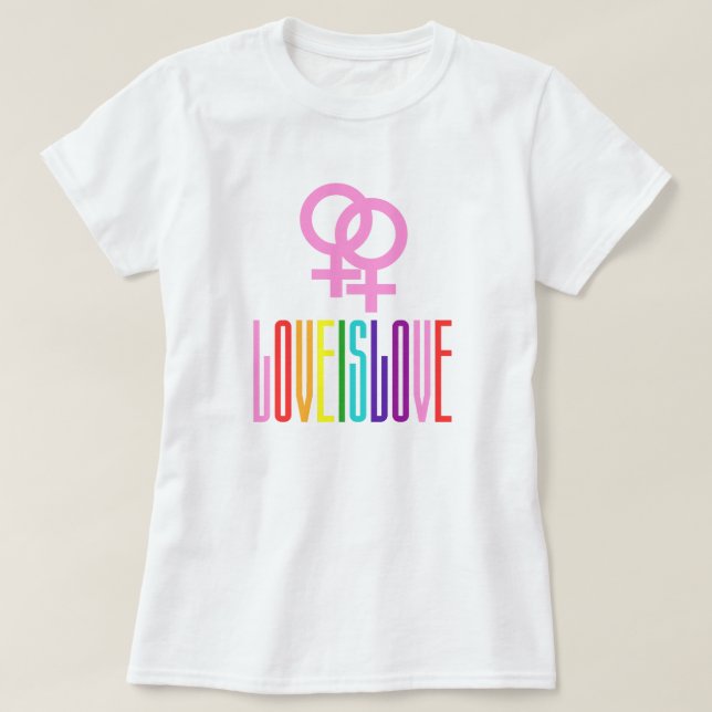 Love is Love Rainbow Text LGBTQ Lesbian Pride T-Shirt (Design Front)