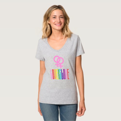 Love is Love Rainbow Text LGBTQ Lesbian Pride T_Shirt