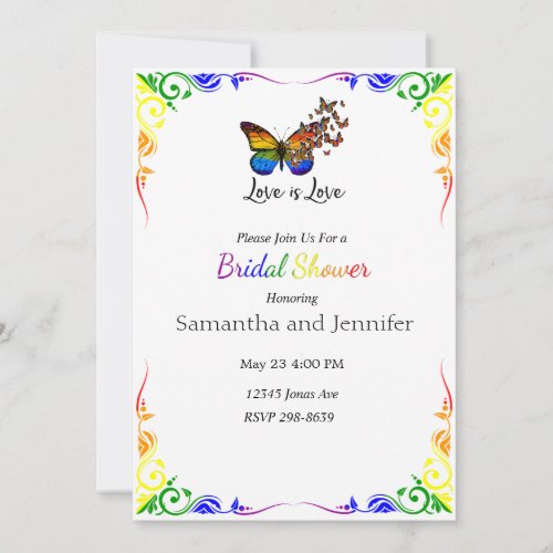 Love is Love Rainbow Theme Bridal Shower  Invitation