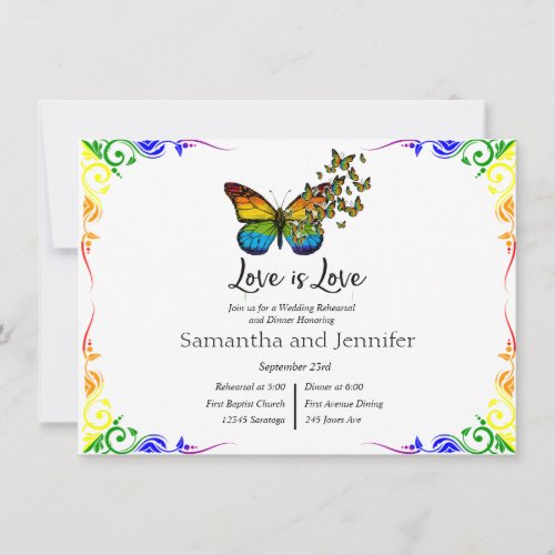 Love is Love Rainbow Theme Wedding Rehearsal  Invitation