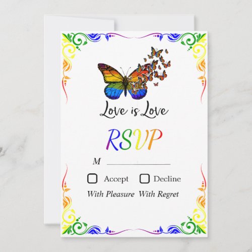 Love is Love Rainbow Theme Wedding RSVP Card