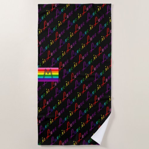 Love is Love Rainbow Typography Gay Pride LGBT Beach Towel