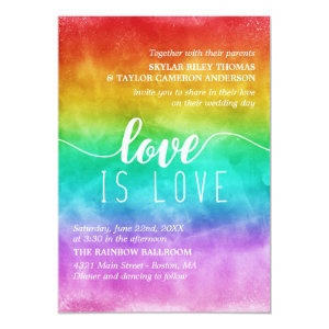 Love is Love Rainbow Watercolor Gay Wedding Card