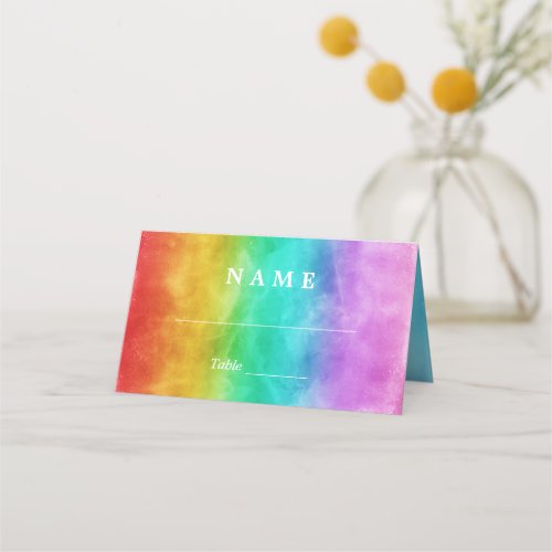 Love is Love Rainbow Watercolor Gay Wedding Place Card