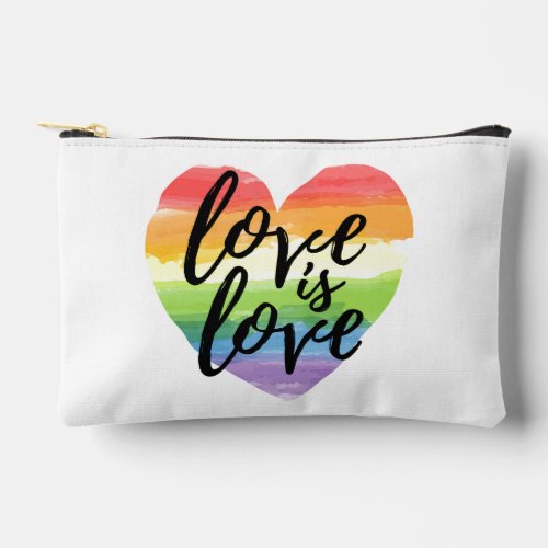Love is Love  Rainbow Watercolor Heart Accessory Pouch