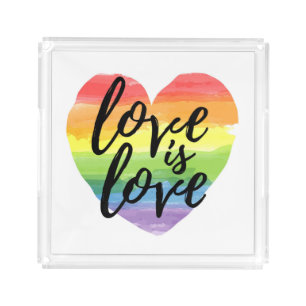 Love is Love Rainbow Watercolor Heart Acrylic Tray