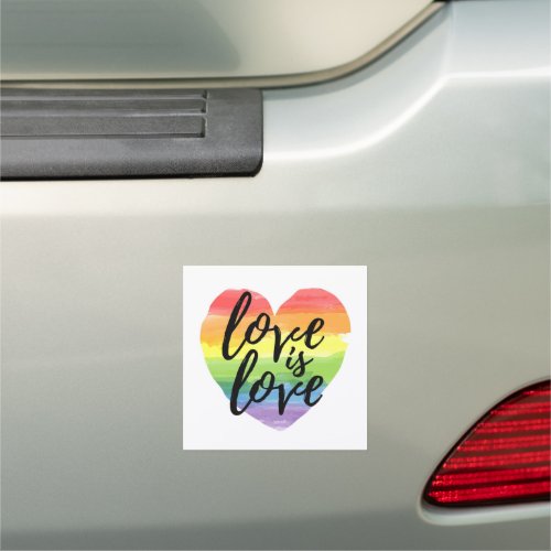 Love is Love  Rainbow Watercolor Heart Car Magnet