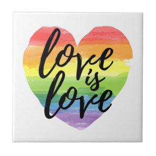 Love is Love Rainbow Watercolor Heart Ceramic Tile