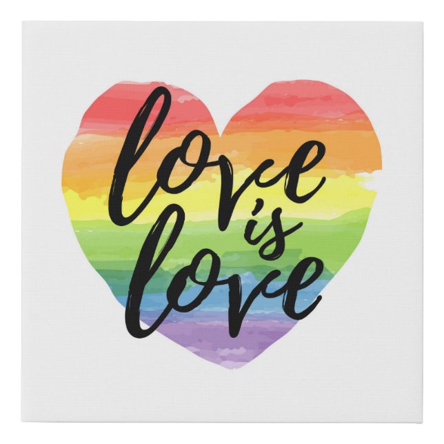 Love is Love | Rainbow Watercolor Heart Faux Canvas Print (Front)