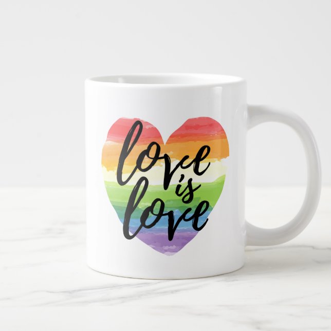 Love is Love | Rainbow Watercolor Heart Giant Coffee Mug (Right)