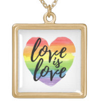 Love is Love | Rainbow Watercolor Heart Gold Plated Necklace