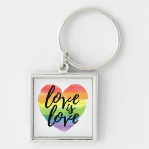 Love is Love Rainbow Watercolor Heart Keychain