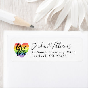 Love is Love   Rainbow Watercolor Heart Label