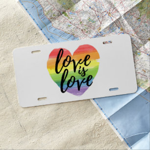 Love is Love Rainbow Watercolor Heart License Plate