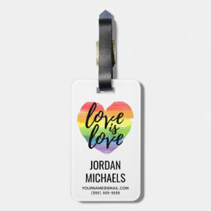 Love is Love Rainbow Watercolor Heart Luggage Tag