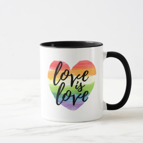 Love is Love  Rainbow Watercolor Heart Mug