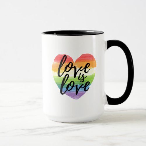 Love is Love  Rainbow Watercolor Heart Mug