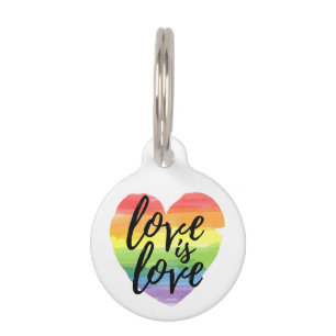 Love is Love Rainbow Watercolor Heart Pet ID Tag