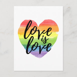 Love is Love Rainbow Watercolor Heart Postcard