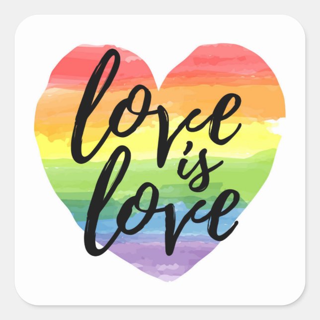 Love is Love | Rainbow Watercolor Heart Square Sticker (Front)