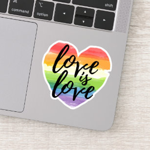 Love is Love   Rainbow Watercolor Heart Sticker