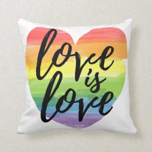 Love is Love Rainbow Watercolor Heart Throw Pillow