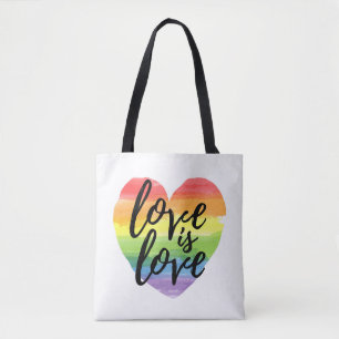 Love is Love Rainbow Watercolor Heart Tote Bag