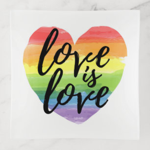 Love is Love Rainbow Watercolor Heart Trinket Tray