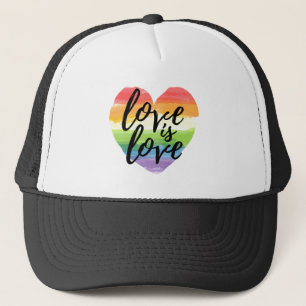 Love is Love Rainbow Watercolor Heart Trucker Hat