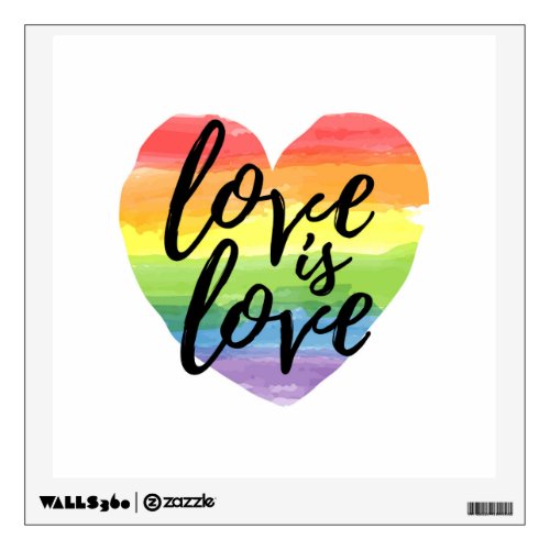 Love is Love  Rainbow Watercolor Heart Wall Decal