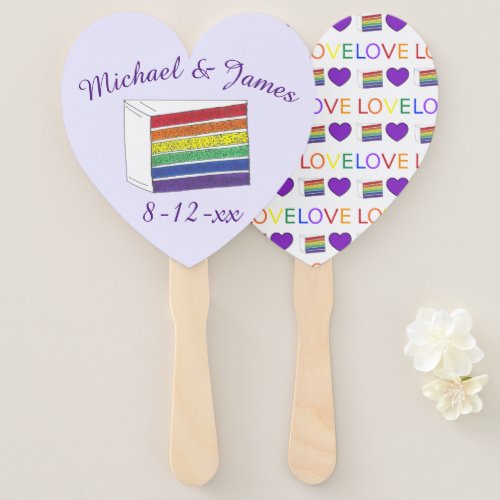Love is Love Rainbow Wedding Cake Purple Heart Hand Fan
