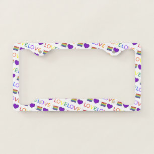 Love is Love Rainbow Wedding Cake Purple Heart License Plate Frame