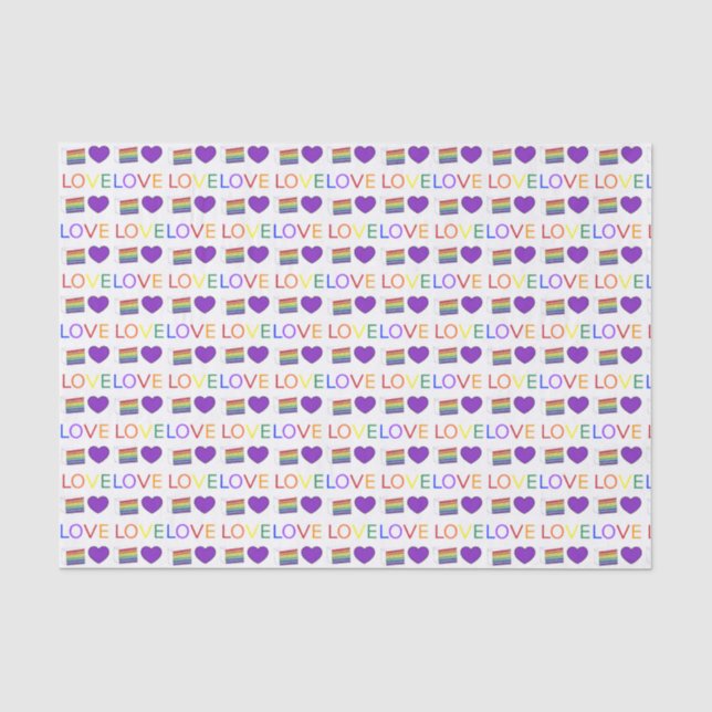 Love is Love Rainbow Wedding Cake Purple Heart Tissue Paper (Front)