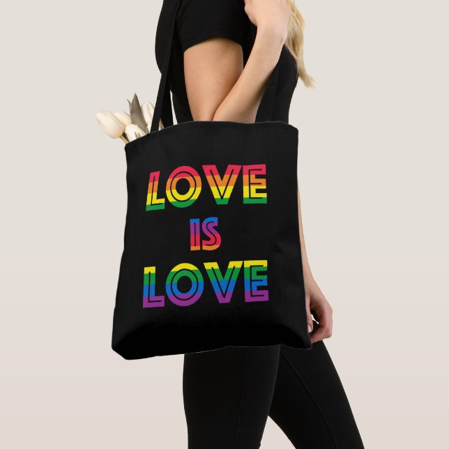 Love Is Love Retro Gay Pride LGBT Black Tote Bag (Close Up)
